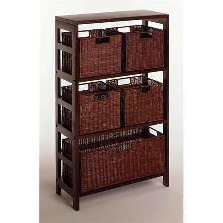 WINSOME Winsome 92625 Espresso Beechwood Rattan 6PC SET SHELF AND BASKETS 3-SECT WITH 5 BASKETS 92625